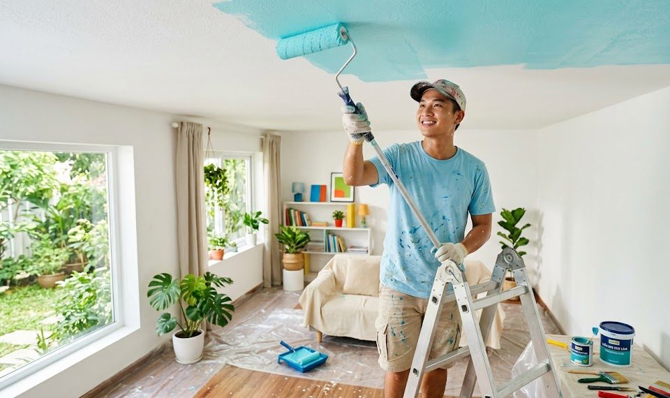 6 lưu ý khi sơn trần nhà giúp phòng khách đẹp và bền màu