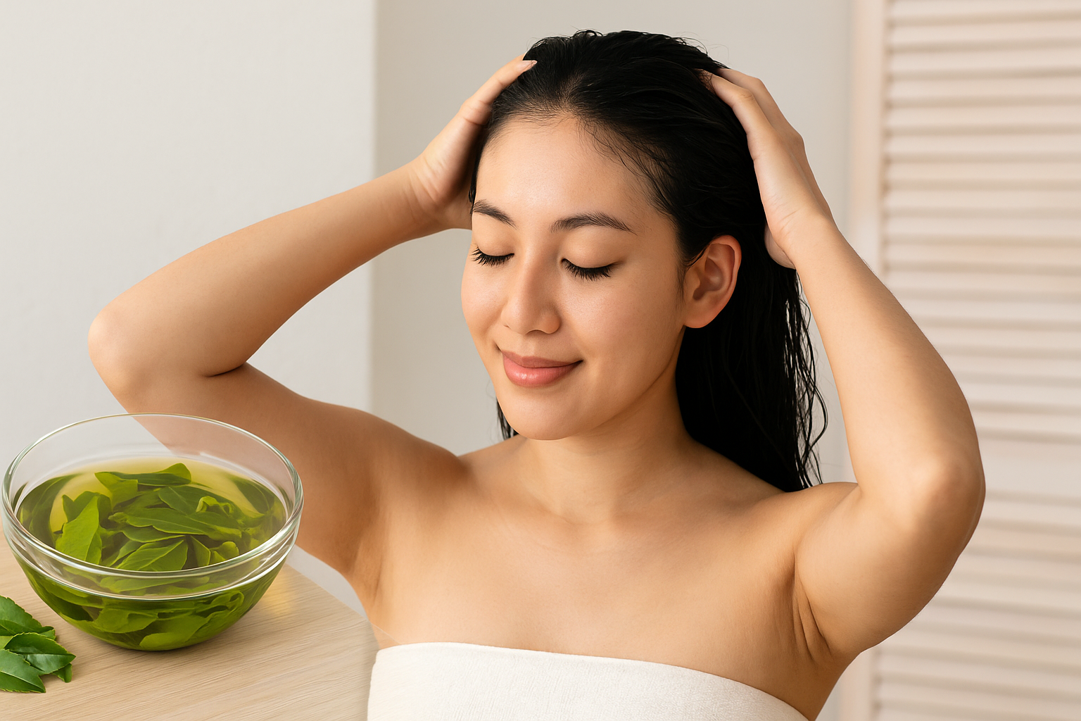Mẹo gội đầu bằng lá trà xanh cho mái tóc dày mượt, bền chắc mùa nào cũng đẹp