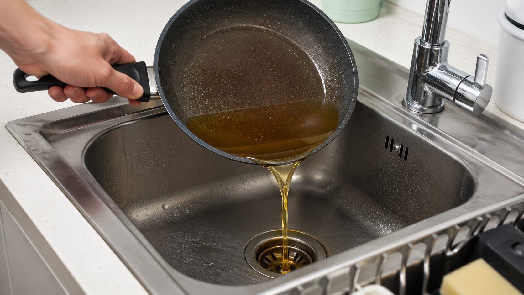 Vì sao không nên đổ dầu mỡ xuống cống dù đã xả nước nóng?